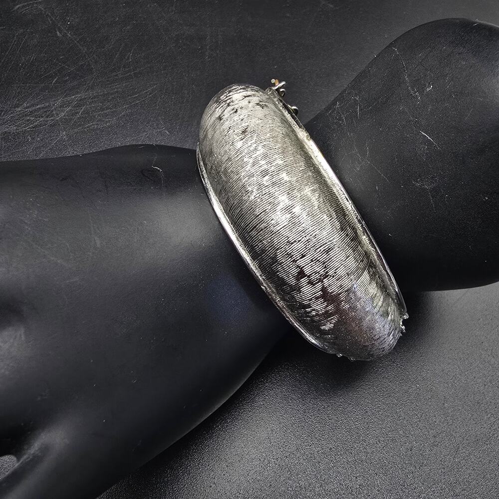 Brushed Silver Tone Bangle Bracelet Vintage Costume Jewelry